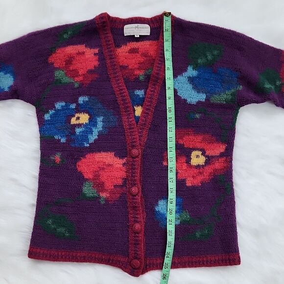 Peruvian Connection 100% alpaca colorful floral cardigan sweater Medium - Picture 6 of 6